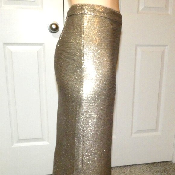 Gold Pencil SKIRT Fitted Gorgeous Party Prom Dinner Date Night Size UK 8 = US 4 - Picture 4 of 15